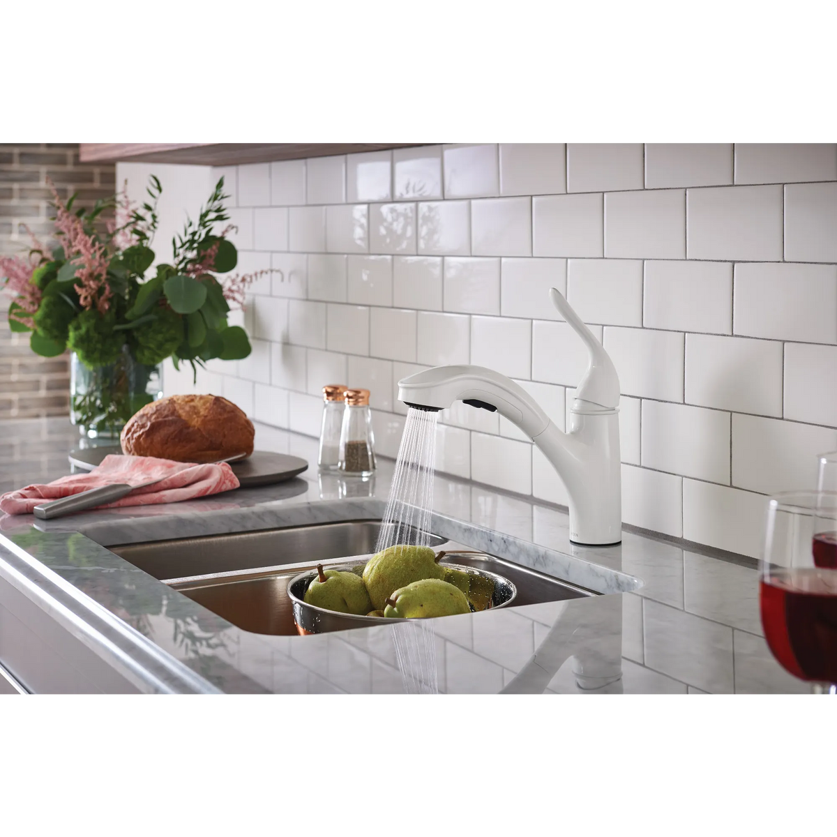 Moen Brecklyn Single-Handle Low-Arc Pullout Kitchen Faucet 87557W in Glacier (87557W) - view 5