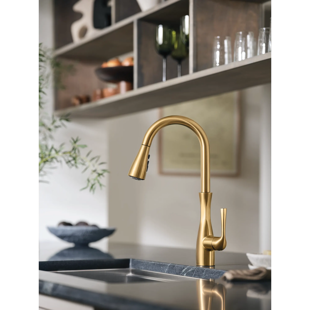 Moen Arlia Single-Handle High-Arc Pulldown Kitchen Faucet 87564 in Brushed Gold (87564BG) - view 11
