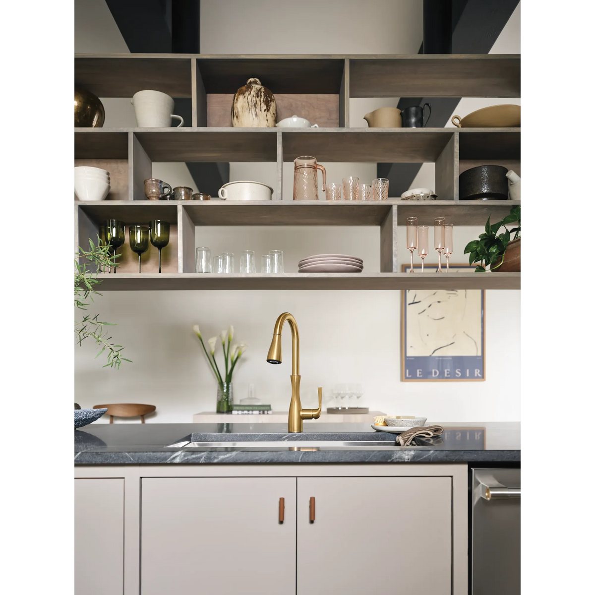 Moen Arlia Single-Handle High-Arc Pulldown Kitchen Faucet 87564 in Brushed Gold (87564BG) - view 10
