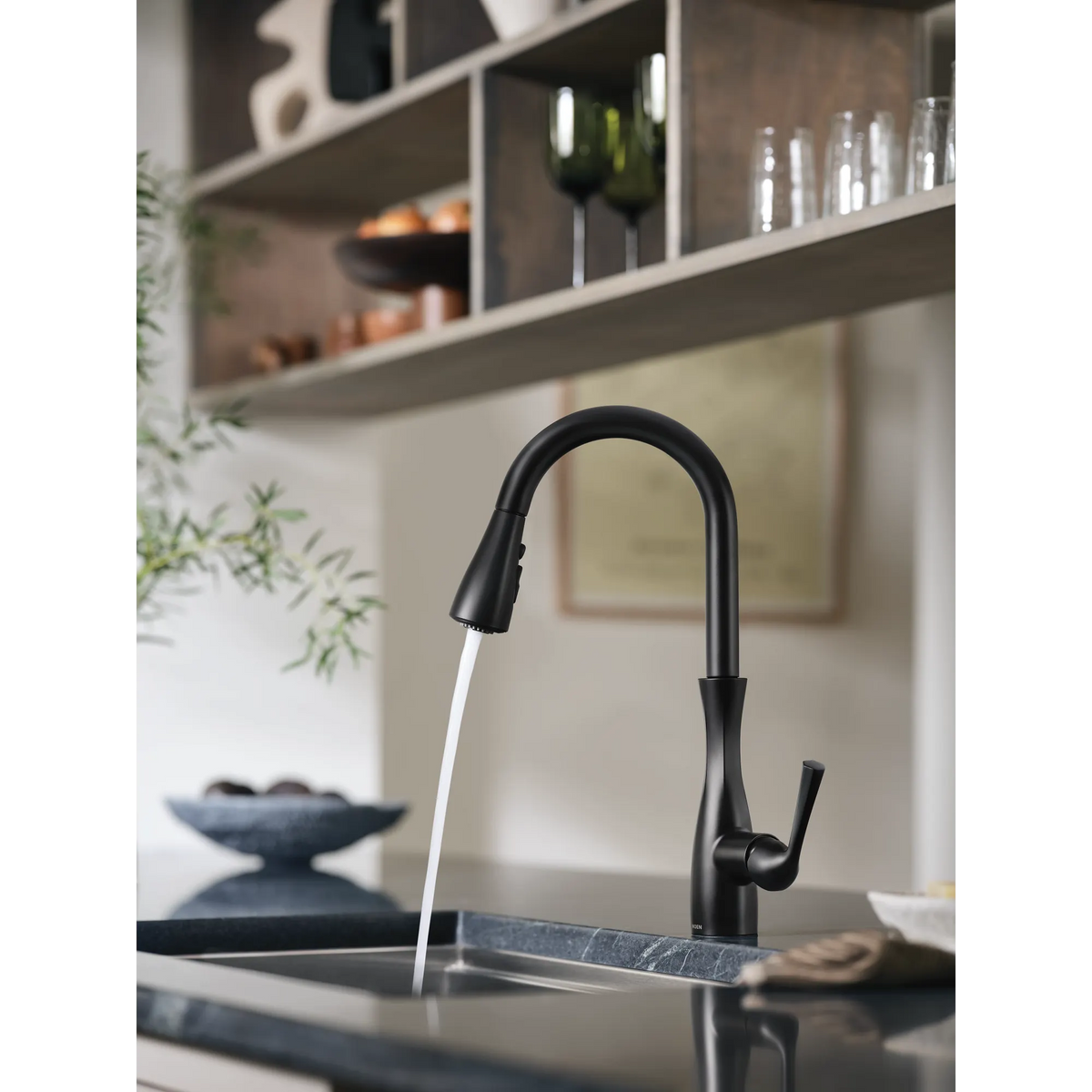 Moen Arlia Single-Handle High-Arc Pulldown Kitchen Faucet 87564 in Matte Black (87564BL) - view 11
