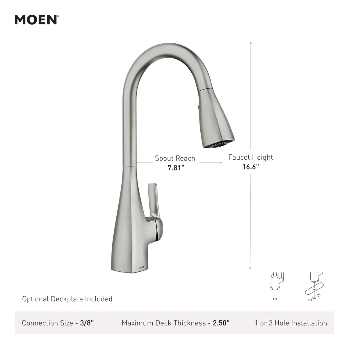 Moen Kiran Single-Handle High-Arc Pulldown Kitchen Faucet 87599 in Spot Resist Stainless (87599SRS) - view 8