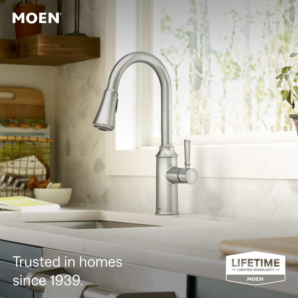 Moen Conneaut Single-Handle High-Arc Pulldown Kitchen Faucet 87801 in Spot Resist Stainless (87801SRS) - view 6