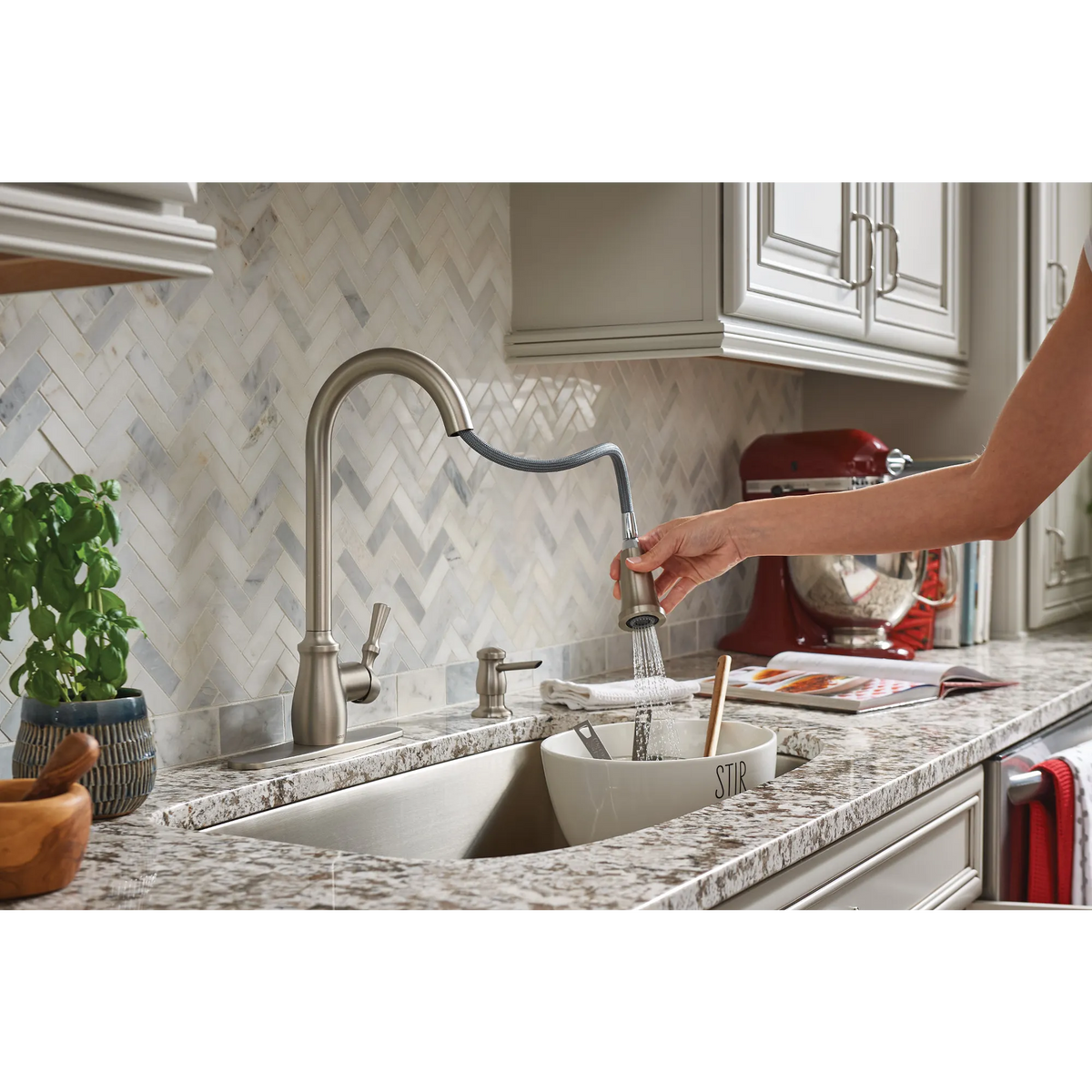Moen Fieldstone Single-Handle High-Arc Kitchen Faucet 87808 in Spot Resist Stainless (87808SRS) - view 6