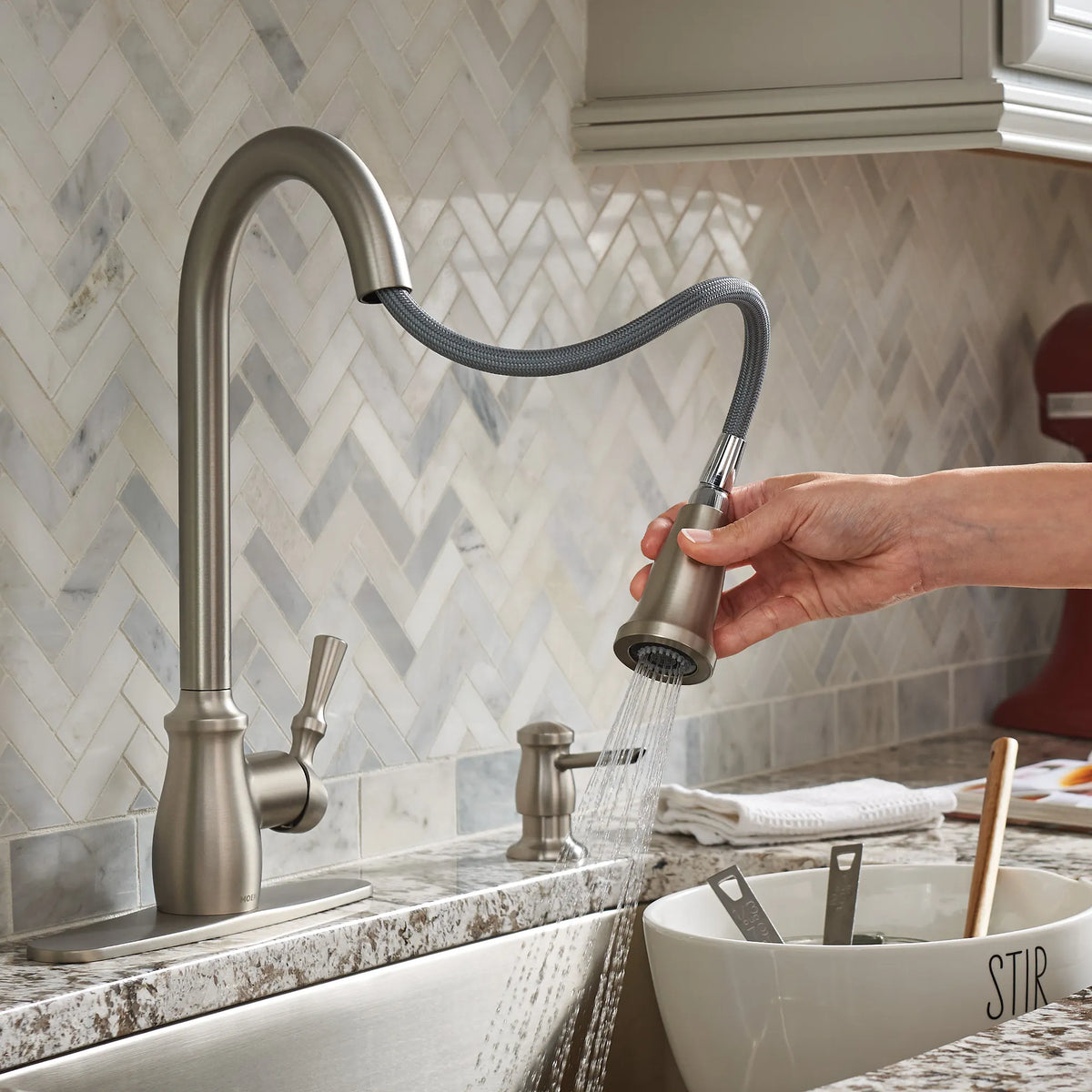 Moen Fieldstone Single-Handle High-Arc Kitchen Faucet 87808 in Spot Resist Stainless (87808SRS) - view 7