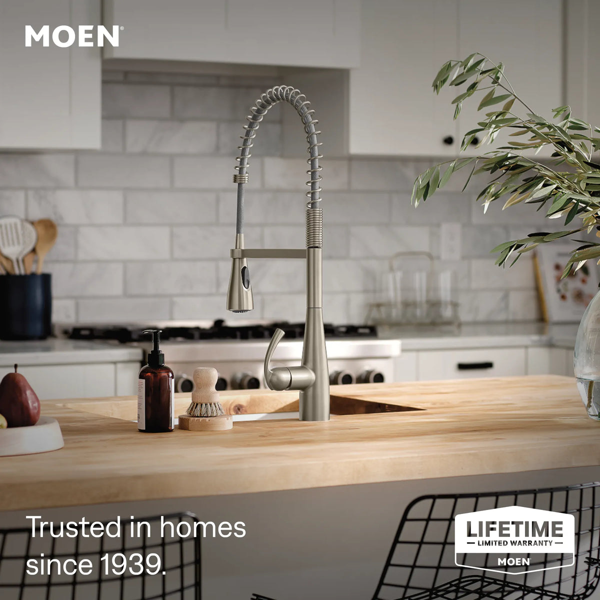 Moen Essie Single-Handle High-Arc Pre-Rinse Spring Pulldown Kitchen Faucet 87814 in Spot Resist Stainless (87814SRS) - view 5