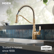 Moen Nolia Single-Handle High-Arc Pre-Rinse Spring Pulldown Kitchen Faucet 87886 in Bronzed Gold (87886BZG)