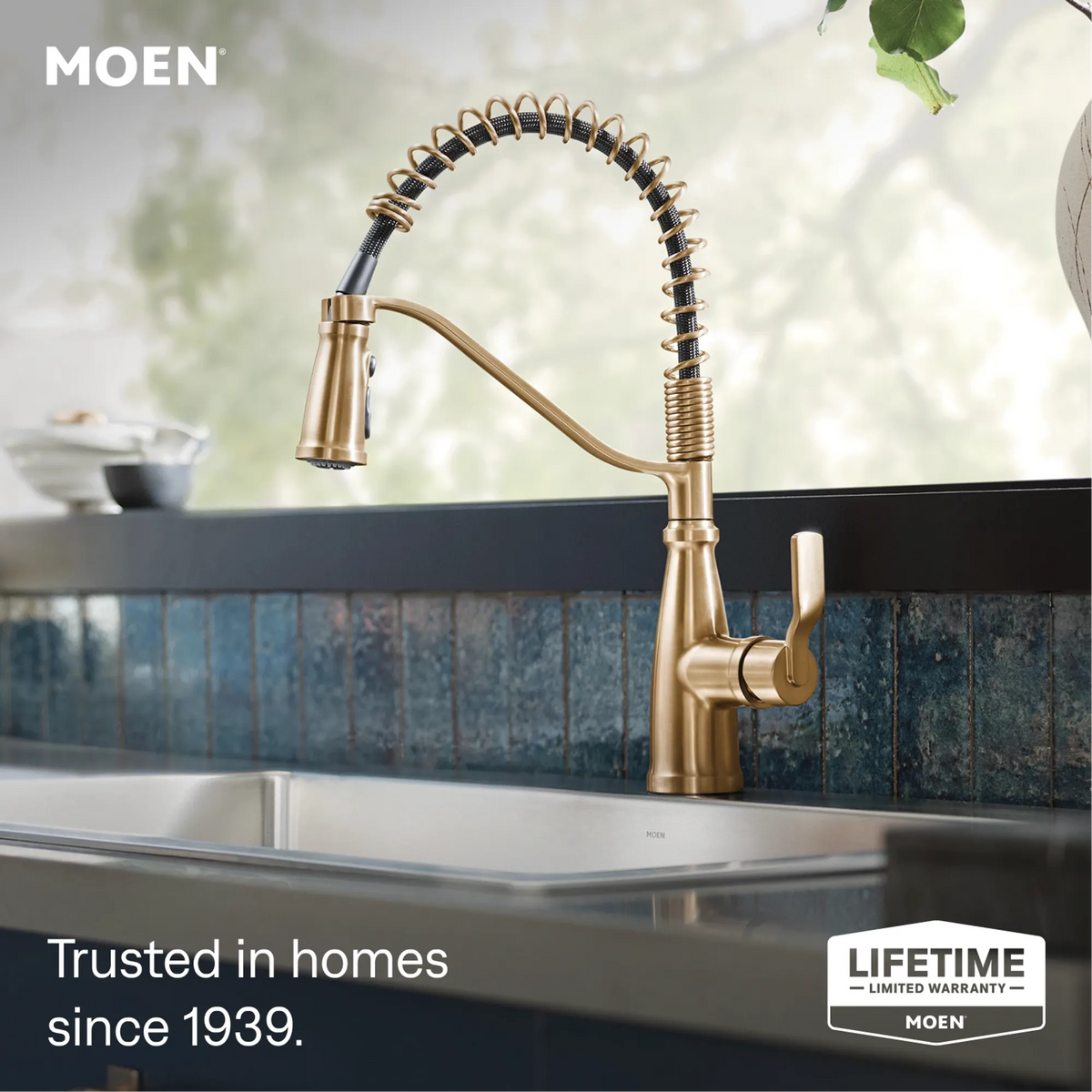 Moen Nolia Single-Handle High-Arc Pre-Rinse Spring Pulldown Kitchen Faucet 87886 in Bronzed Gold (87886BZG)