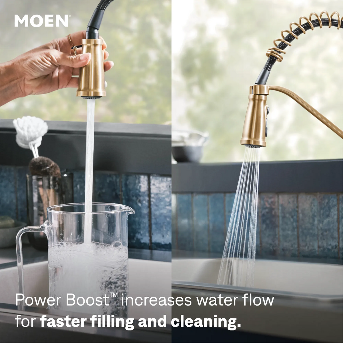 Moen Nolia Single-Handle High-Arc Pre-Rinse Spring Pulldown Kitchen Faucet 87886 in Bronzed Gold (87886BZG) - view 3
