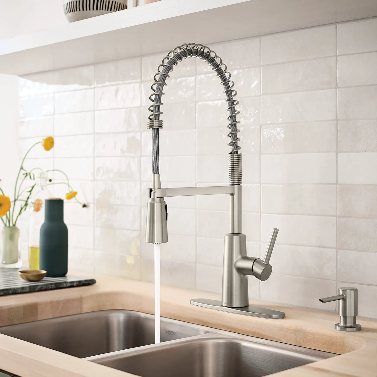 Moen Nori Pre-Rinse Spring Kitchen Faucet 87897 in Spot Resist Stainless (87897SRS) - view 2