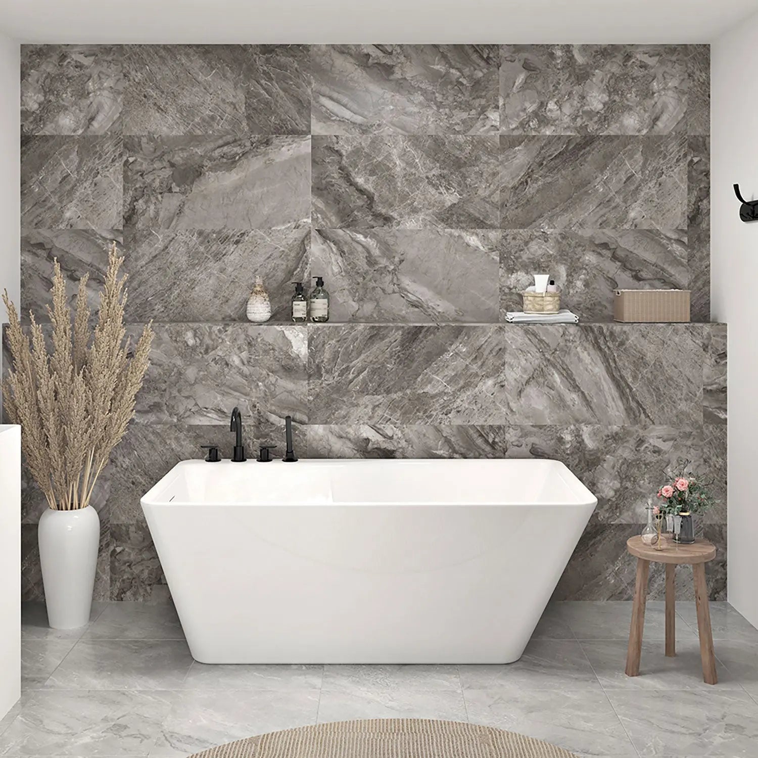 Zitta Bathtub Artesio+ freestanding white 59 3/4" x 31 5/8" x 22 7/8"  Left, removable apron, acrylic, Zitta collection TAS6032FAPL1 - Plumbing Market