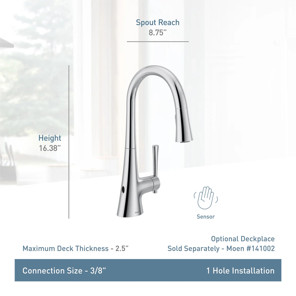 Moen Kurv MotionSense Wave Single-Handle High-Arc Single-Sensor Pulldown Kitchen Faucet 9126EW in Chrome (9126EWC) - view 3