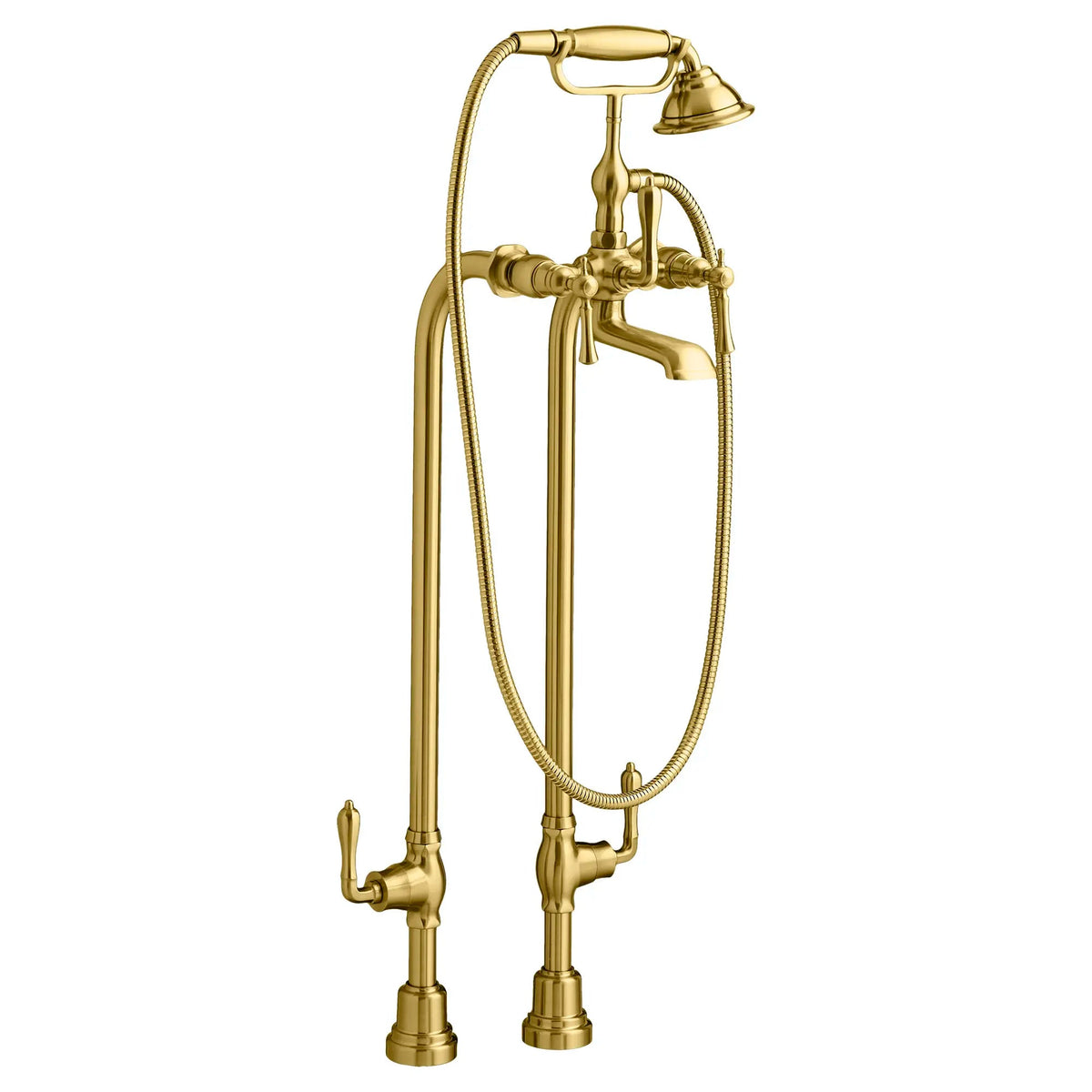 DXV Transitional Floor Mount Bathtub Filler with Hand Shower and Lever Handles in Satin Brass (D3510295C.427)