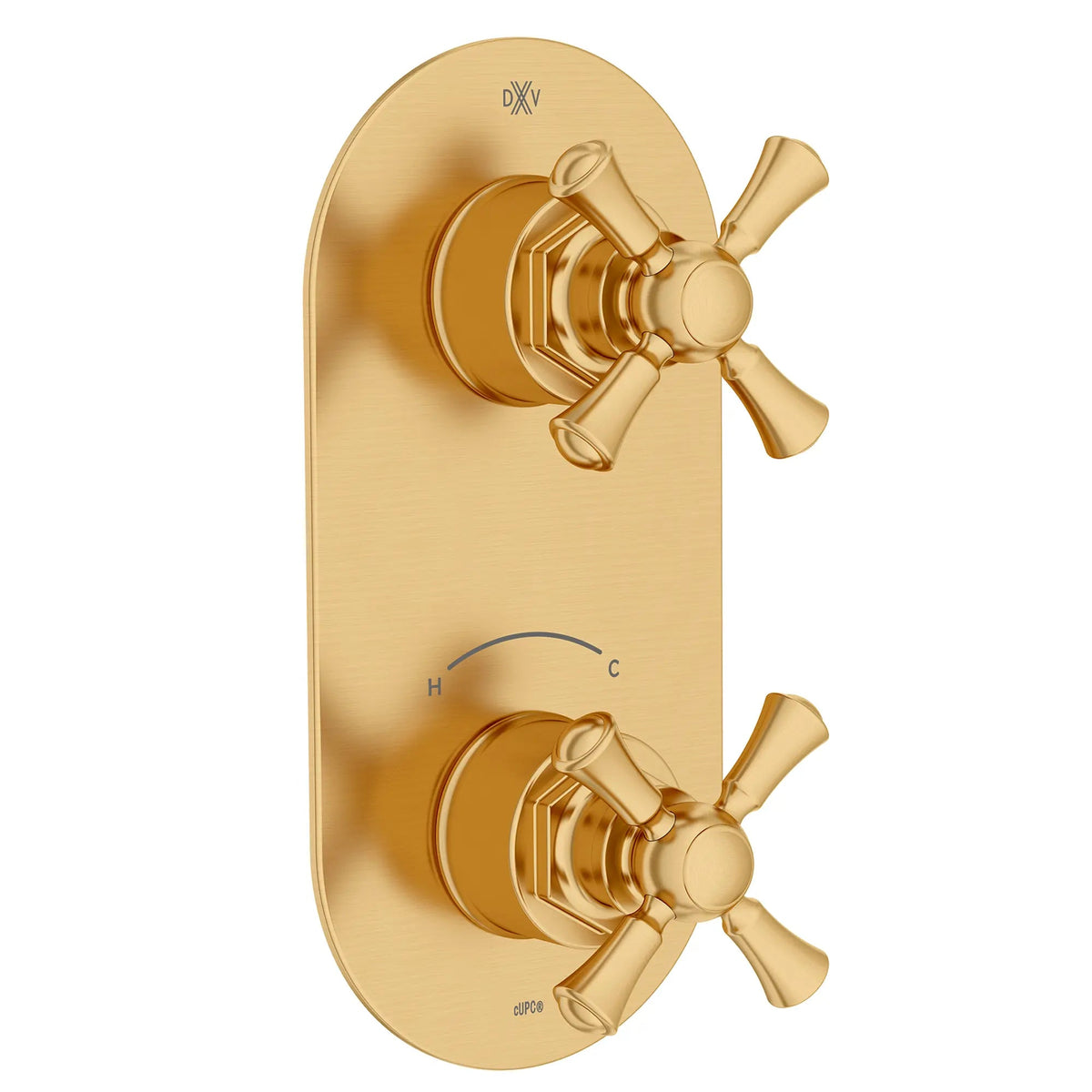 DXV Oak Hill 2-Handle Thermostatic Valve Trim Only with Cross Handles in Satin Brass (D35155528.427) - view 2