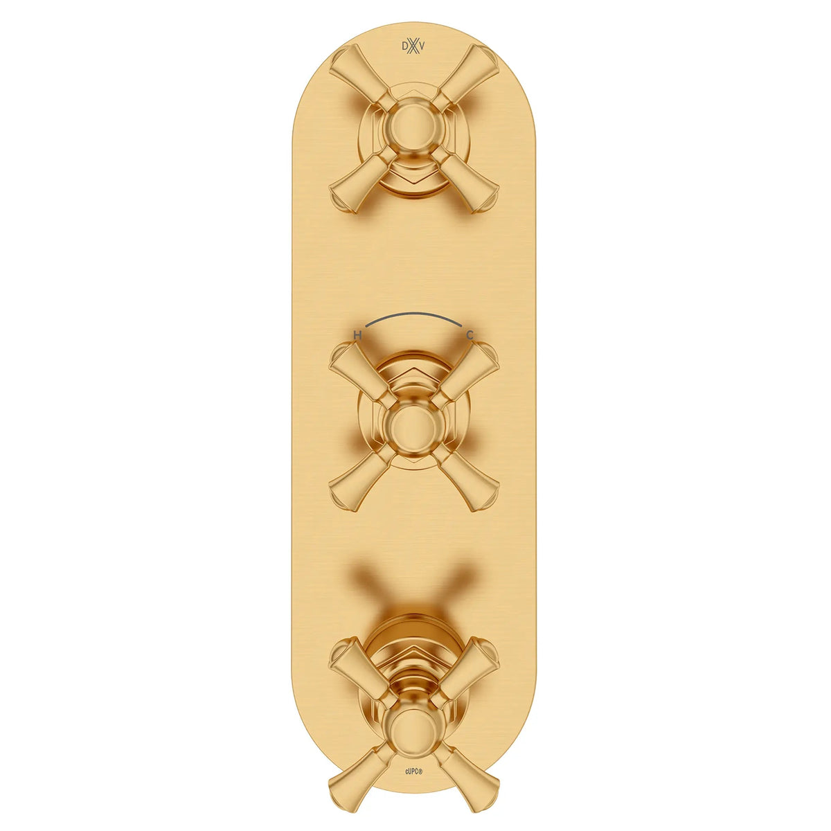 DXV Oak Hill 3-Handle Thermostatic Valve Trim Only with Cross Handles in Satin Brass (D35155538.427)