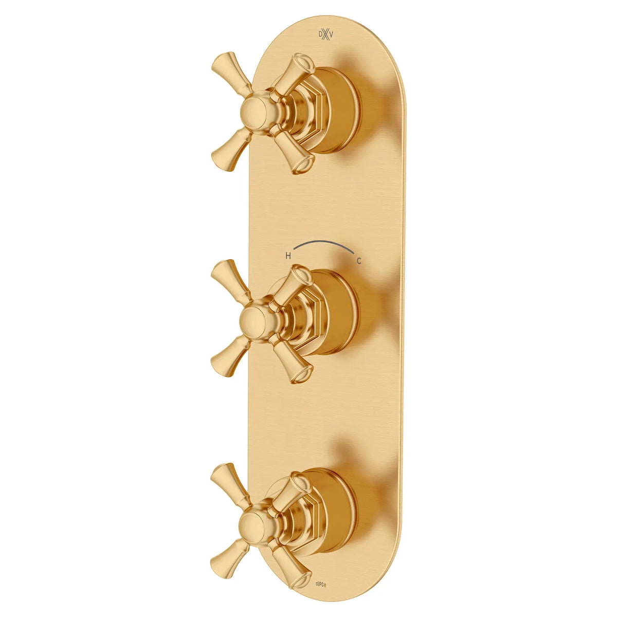 DXV Oak Hill 3-Handle Thermostatic Valve Trim Only with Cross Handles in Satin Brass (D35155538.427) - view 3