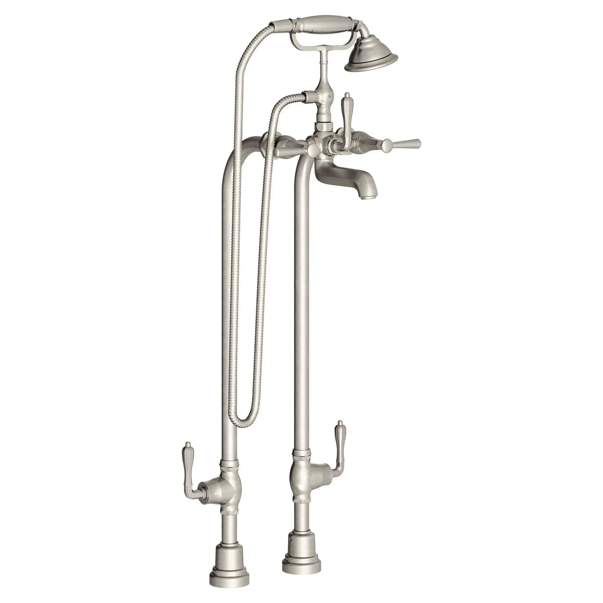 DXV Fitzgerald Floor Mount Bathtub Filler with Hand Shower and Lever Handles in Brushed Nickel (D35160950.144)
