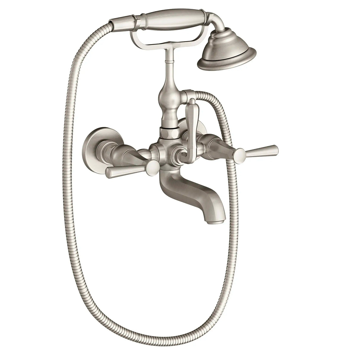 DXV Fitzgerald Wall Mount Bathtub Faucet with Hand Shower and Lever Handles in Brushed Nickel (D35160980.144)