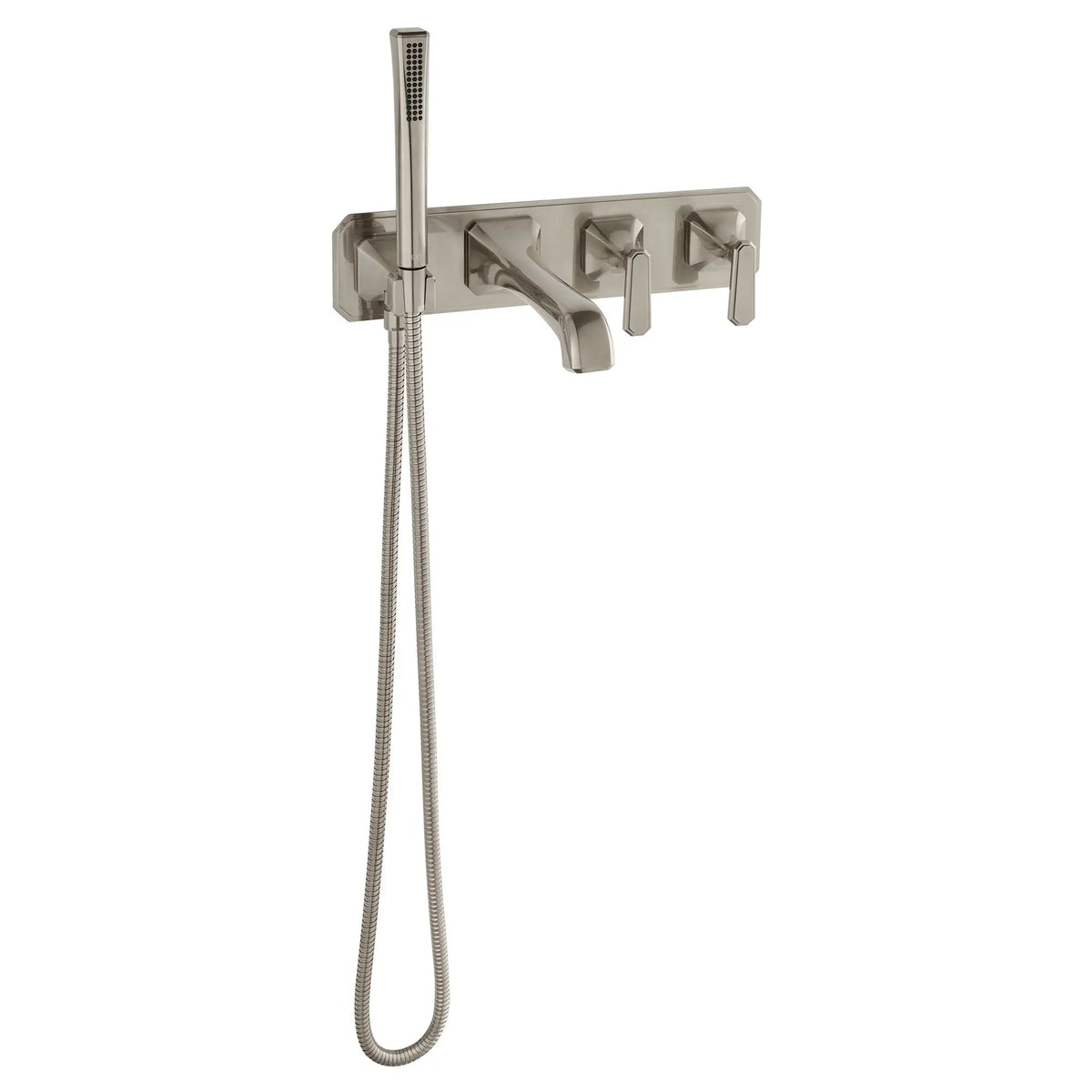 DXV Belshire 2-Handle Wall Mount Bathtub Faucet with Hand Shower and Lever Handles in Brushed Nickel (D35170980.144)