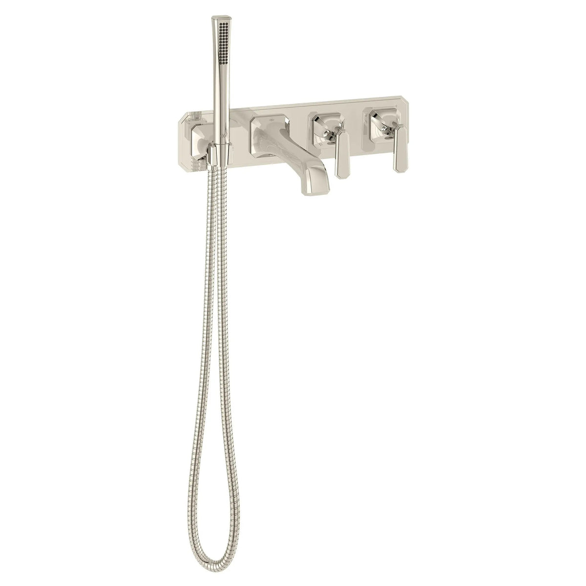 DXV Belshire 2-Handle Wall Mount Bathtub Faucet with Hand Shower and Lever Handles in Platinum Nickel (D35170980.150)
