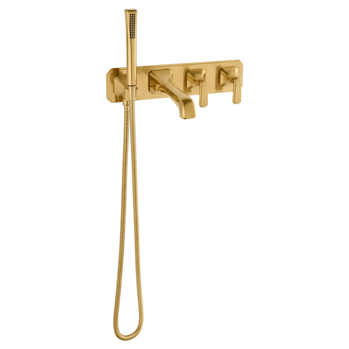 DXV Belshire 2-Handle Wall Mount Bathtub Faucet with Hand Shower and Lever Handles in Satin Brass (D35170980.427)