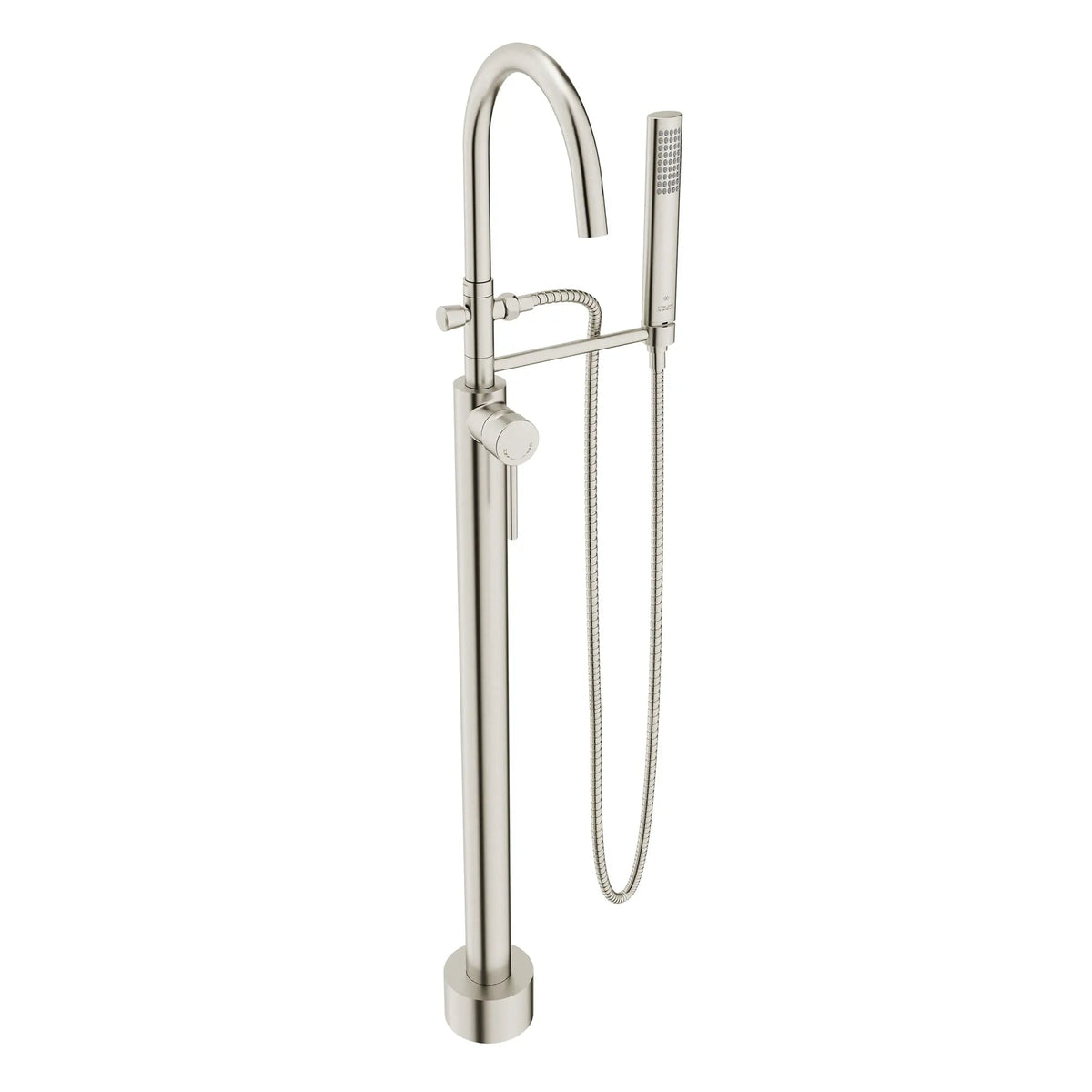 DXV Equility Round Floor Mount Bathtub Filler with Hand Shower and Lever Handle in Brushed Nickel (D3590197C.144)