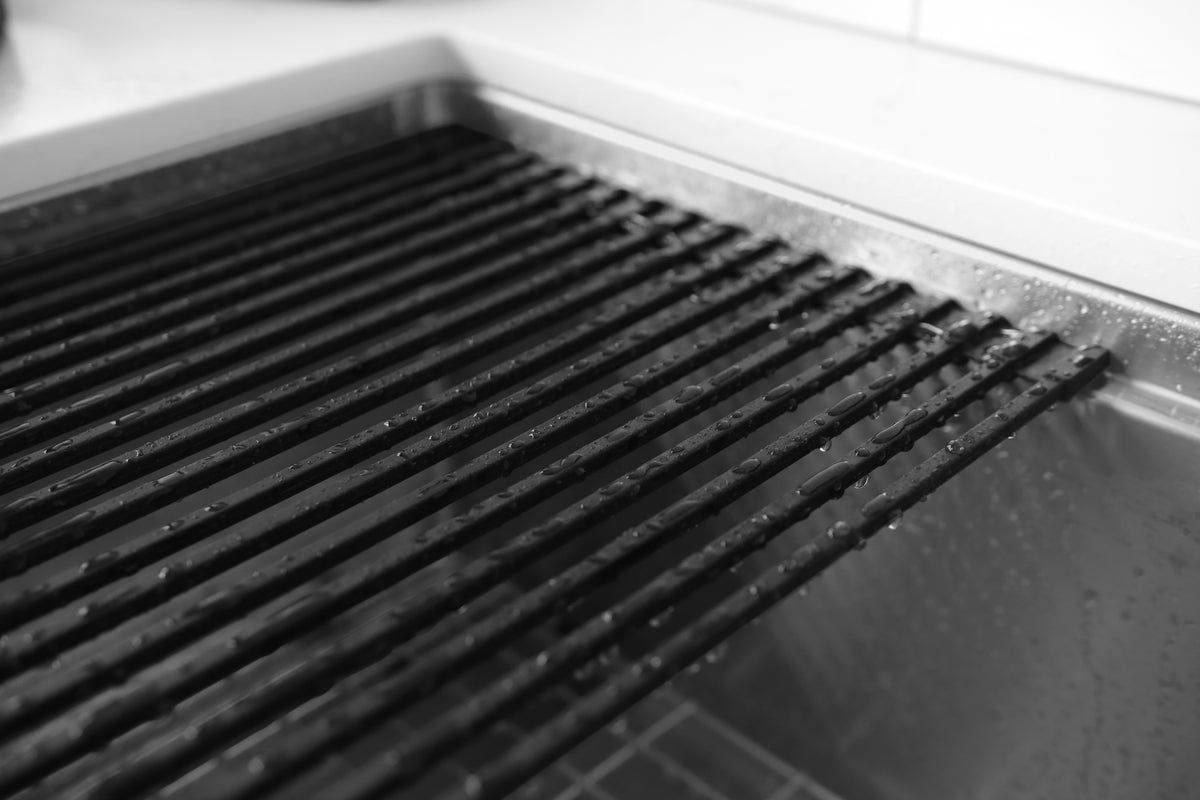 Stylish Multipurpose Over Sink Roll-Up Dish Drying Rack Black A-902BK