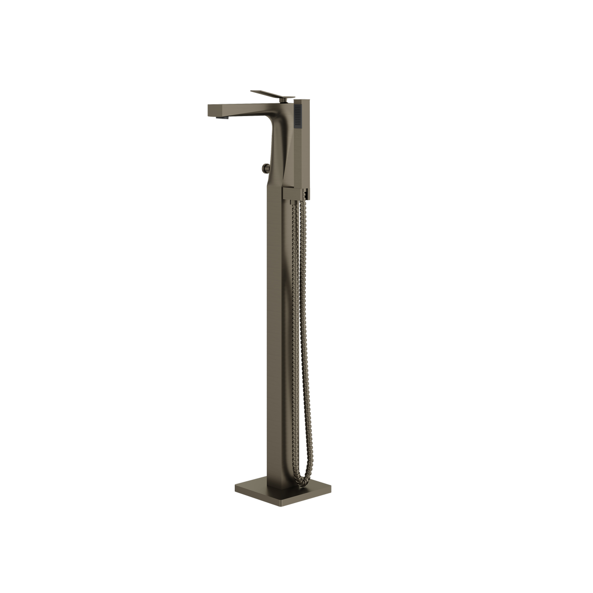 Aquabrass Chicane Floormount Tub Filler with Handshower 19N85 in brushed black chrome