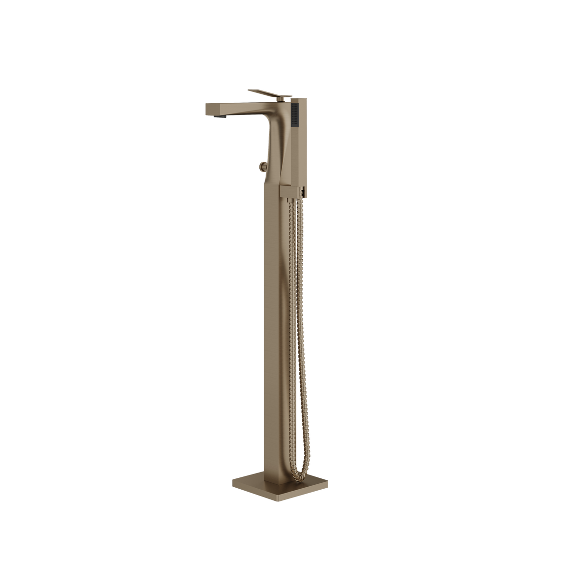 Aquabrass Chicane Floormount Tub Filler with Handshower 19N85 in brushed nickel