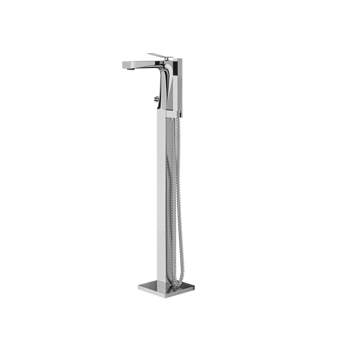 Aquabrass Chicane Floormount Tub Filler with Handshower 19N85 in polished chrome