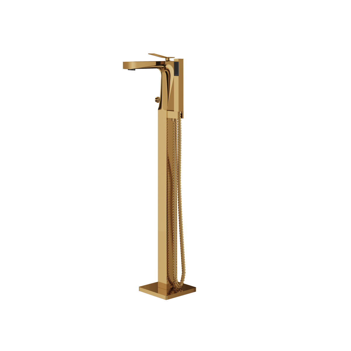 Aquabrass Chicane Floormount Tub Filler with Handshower 19N85 in polished gold