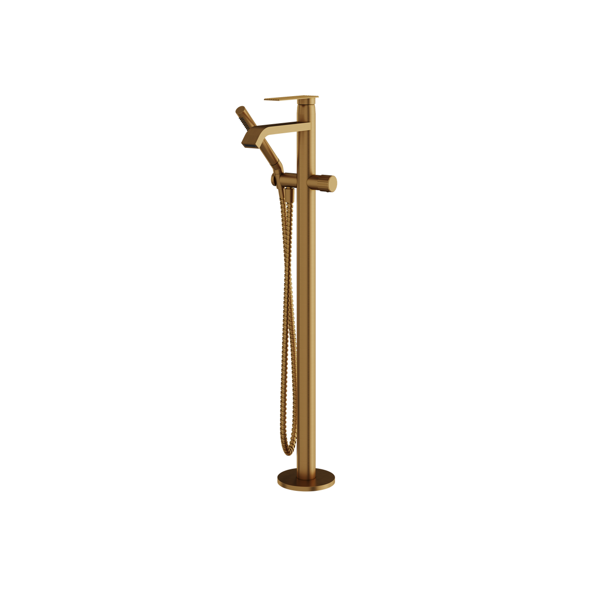 Aquabrass Tosca Floormount Tub Filler with Handshower 34085 in brushed gold