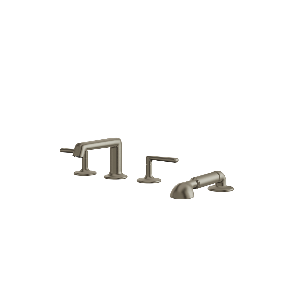Aquabrass Forum 4-PIECE Deckmount Tub Filler with Handshower and 2 Mixers 42018 in brushed black chrome