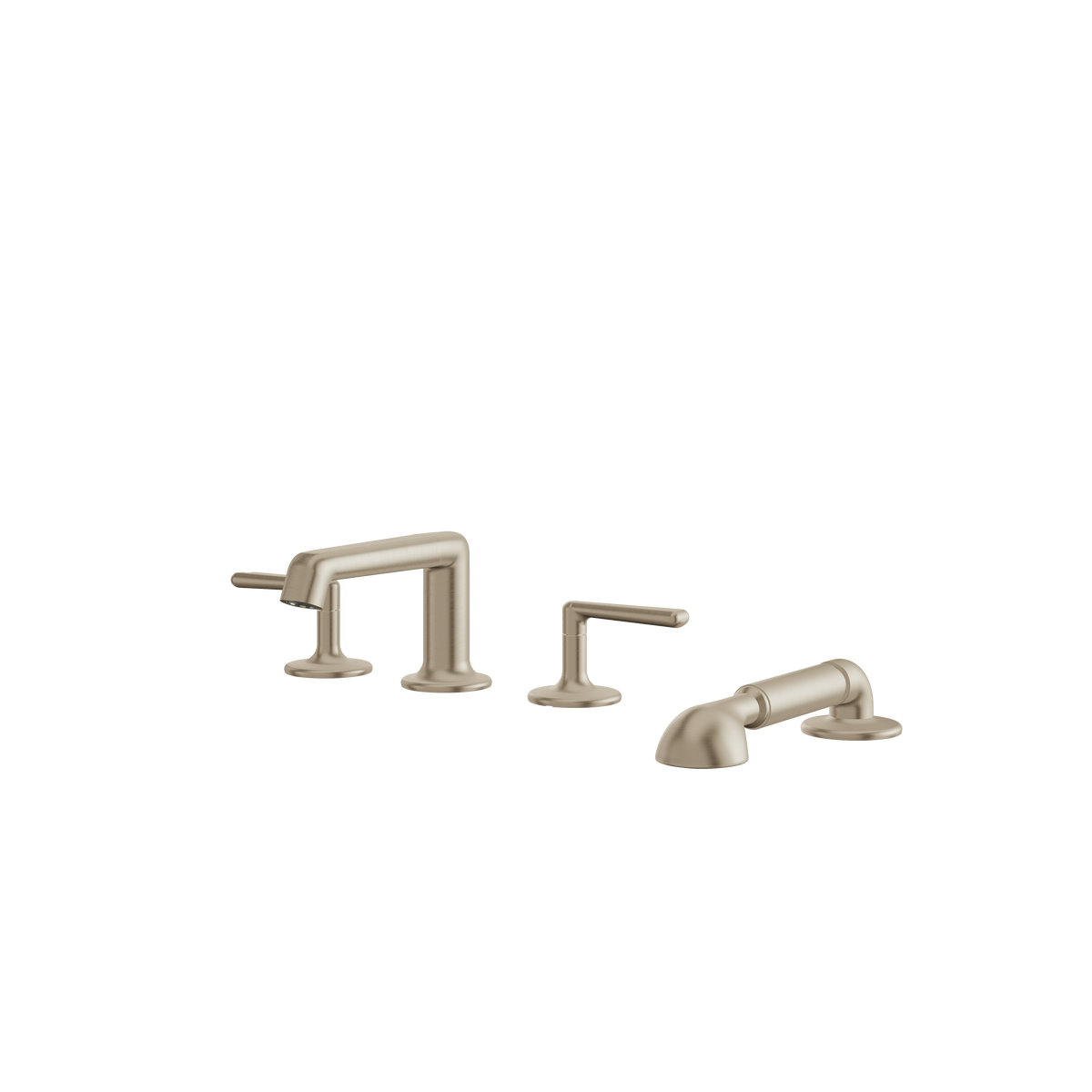 Aquabrass Forum 4-PIECE Deckmount Tub Filler with Handshower and 2 Mixers 42018 in brushed nickel
