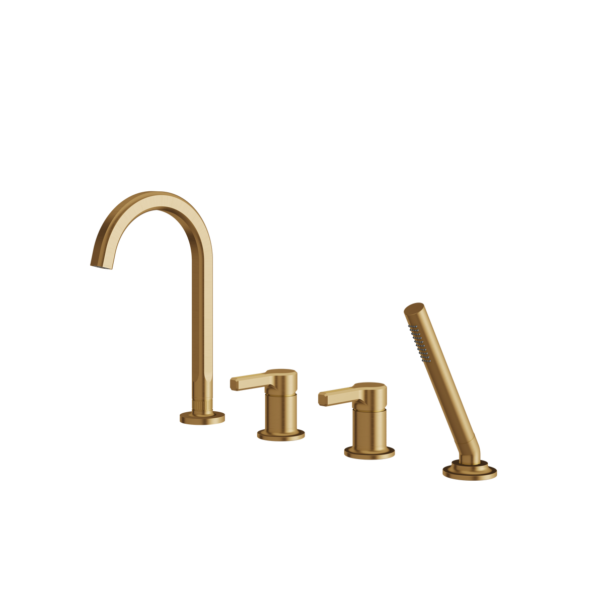 Aquabrass Ariston 4-PIECE Deckmount Tub Filler with Handshower and 2 Mixers 47017 in brushed gold