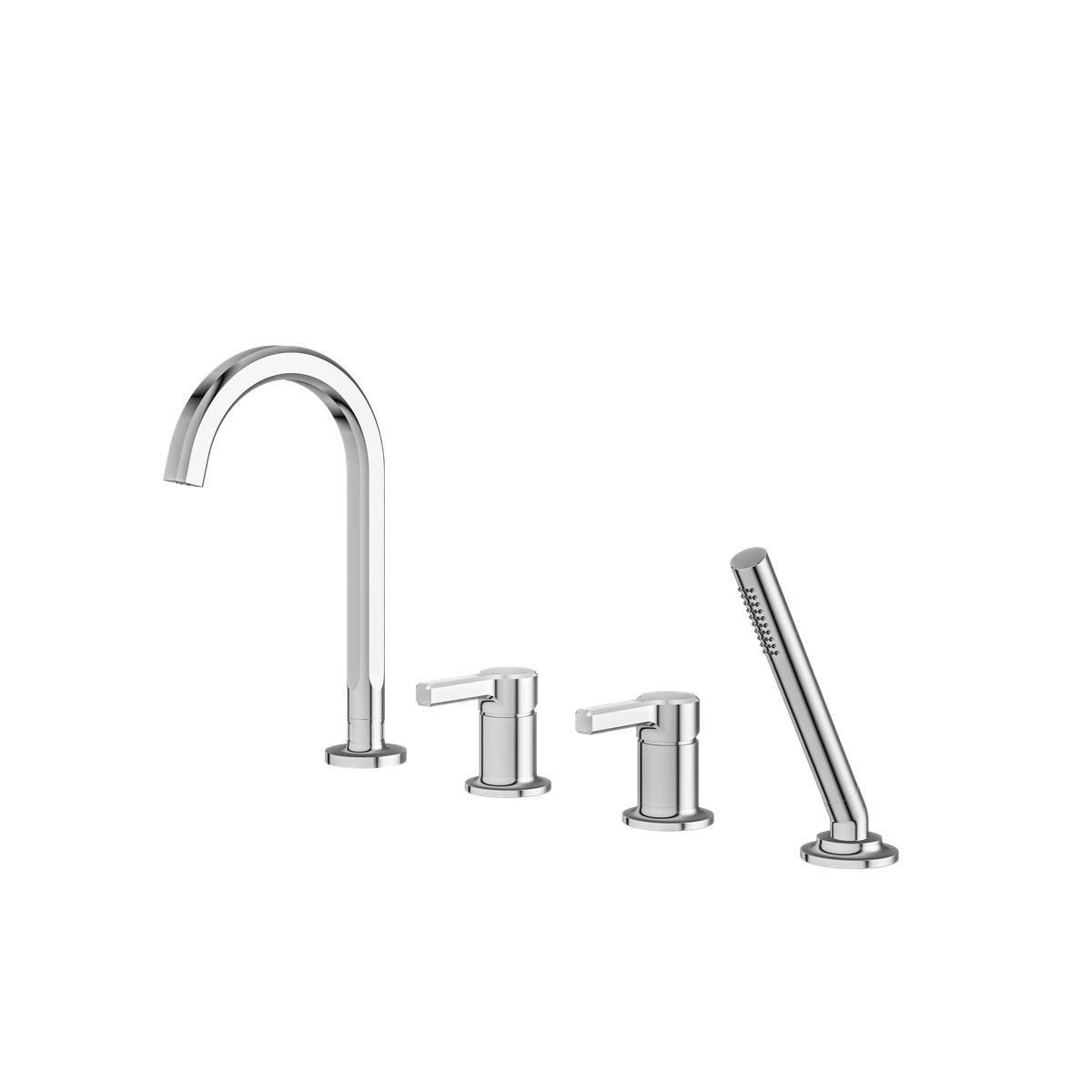 Aquabrass Ariston 4-PIECE Deckmount Tub Filler with Handshower and 2 Mixers 47017 in polished chrome