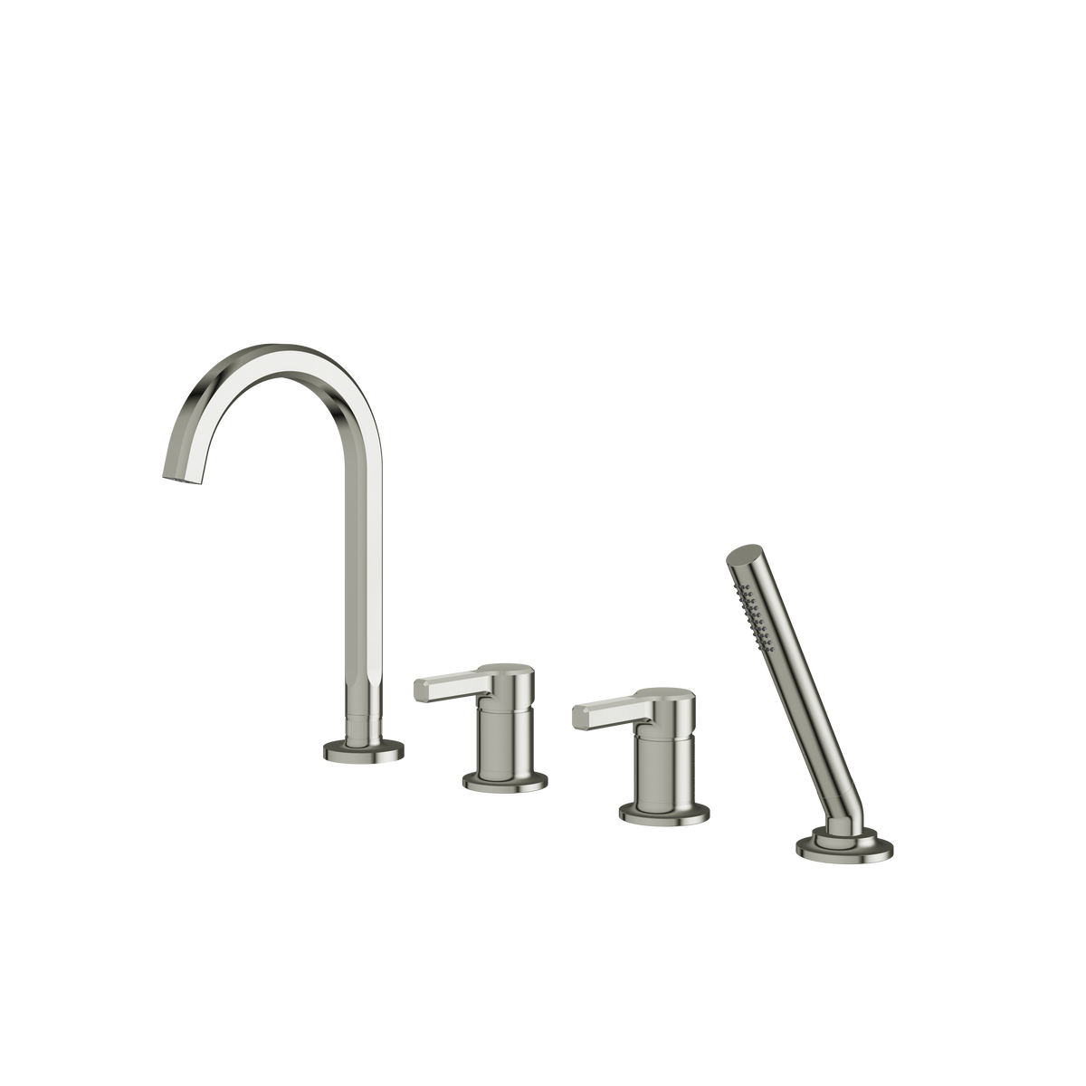 Aquabrass Ariston 4-PIECE Deckmount Tub Filler with Handshower and 2 Mixers 47017 in polished nickel