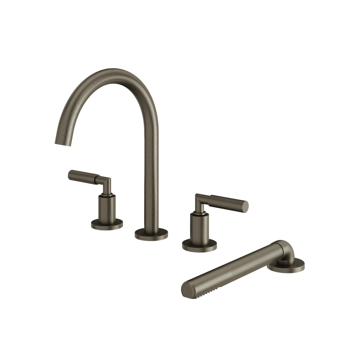 Aquabrass Aria 4-PIECE Deckmount Tub Filler with Handshower and 2 Mixers 48018 in brushed black chrome