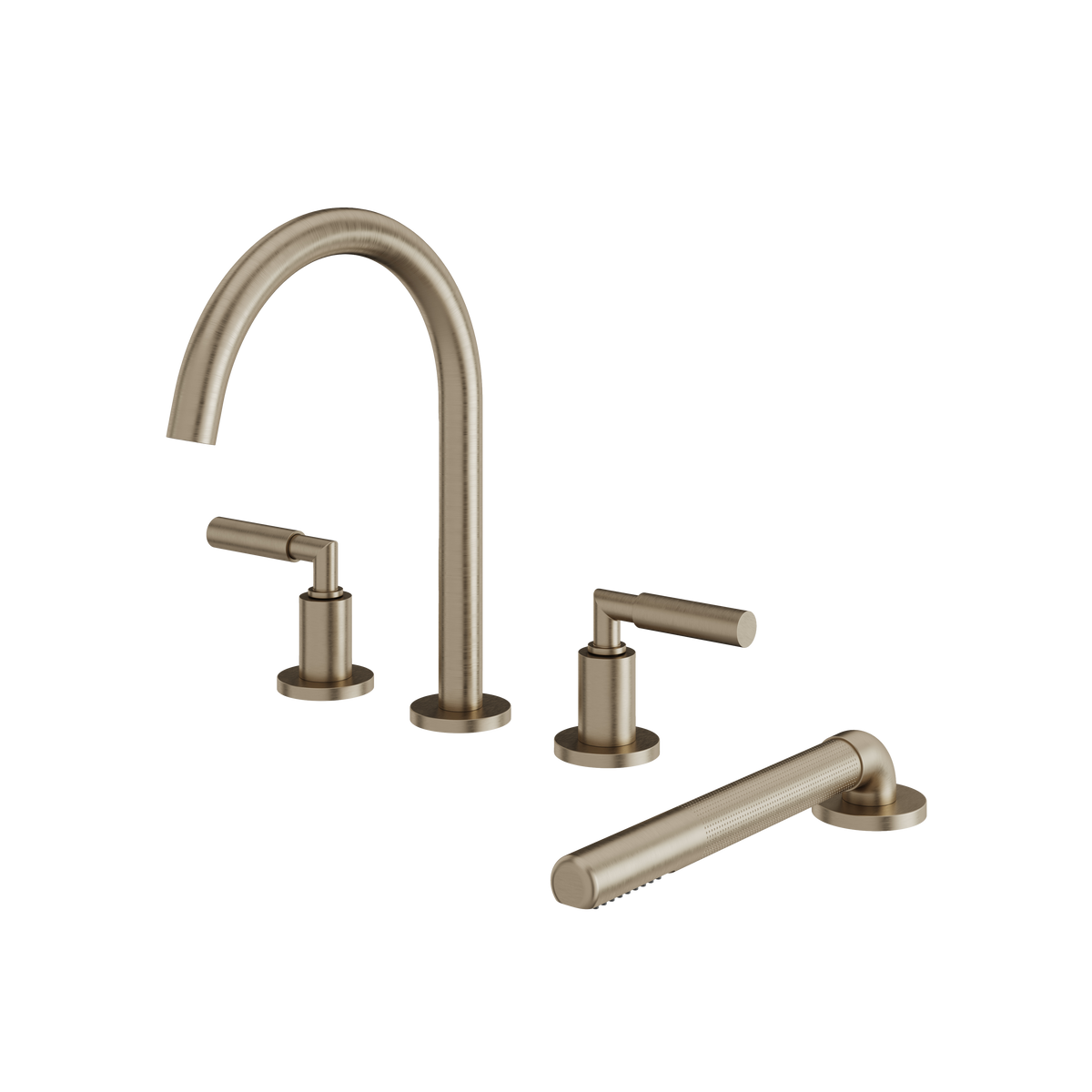 Aquabrass Aria 4-PIECE Deckmount Tub Filler with Handshower and 2 Mixers 48018 in brushed nickel