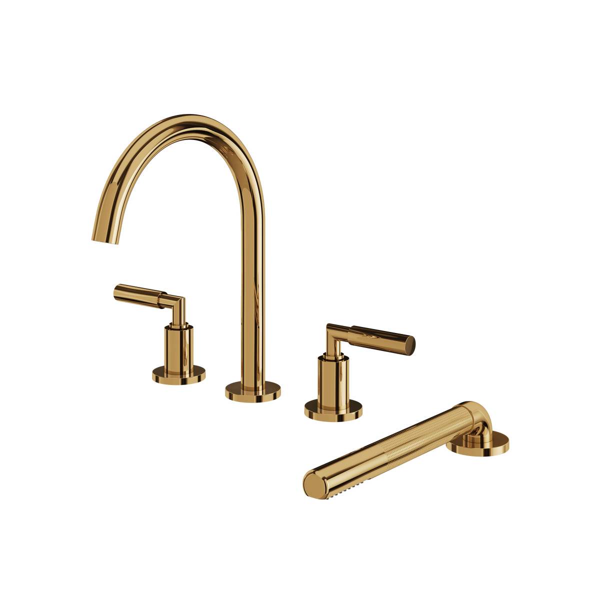 Aquabrass Aria 4-PIECE Deckmount Tub Filler with Handshower and 2 Mixers 48018 in polished gold