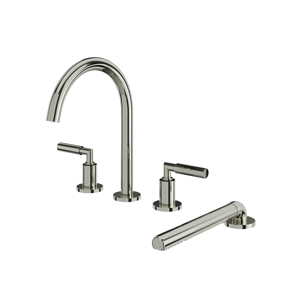 Aquabrass Aria 4-PIECE Deckmount Tub Filler with Handshower and 2 Mixers 48018 in polished nickel