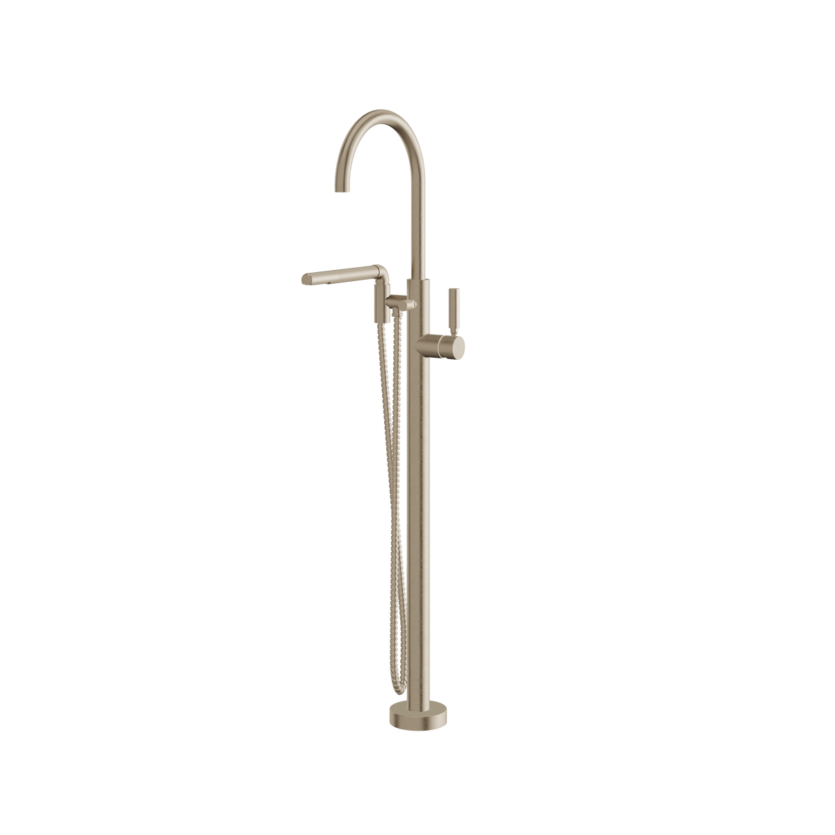 Aquabrass Aria Floormount Tub Filler with Handshower 48085 in brushed nickel