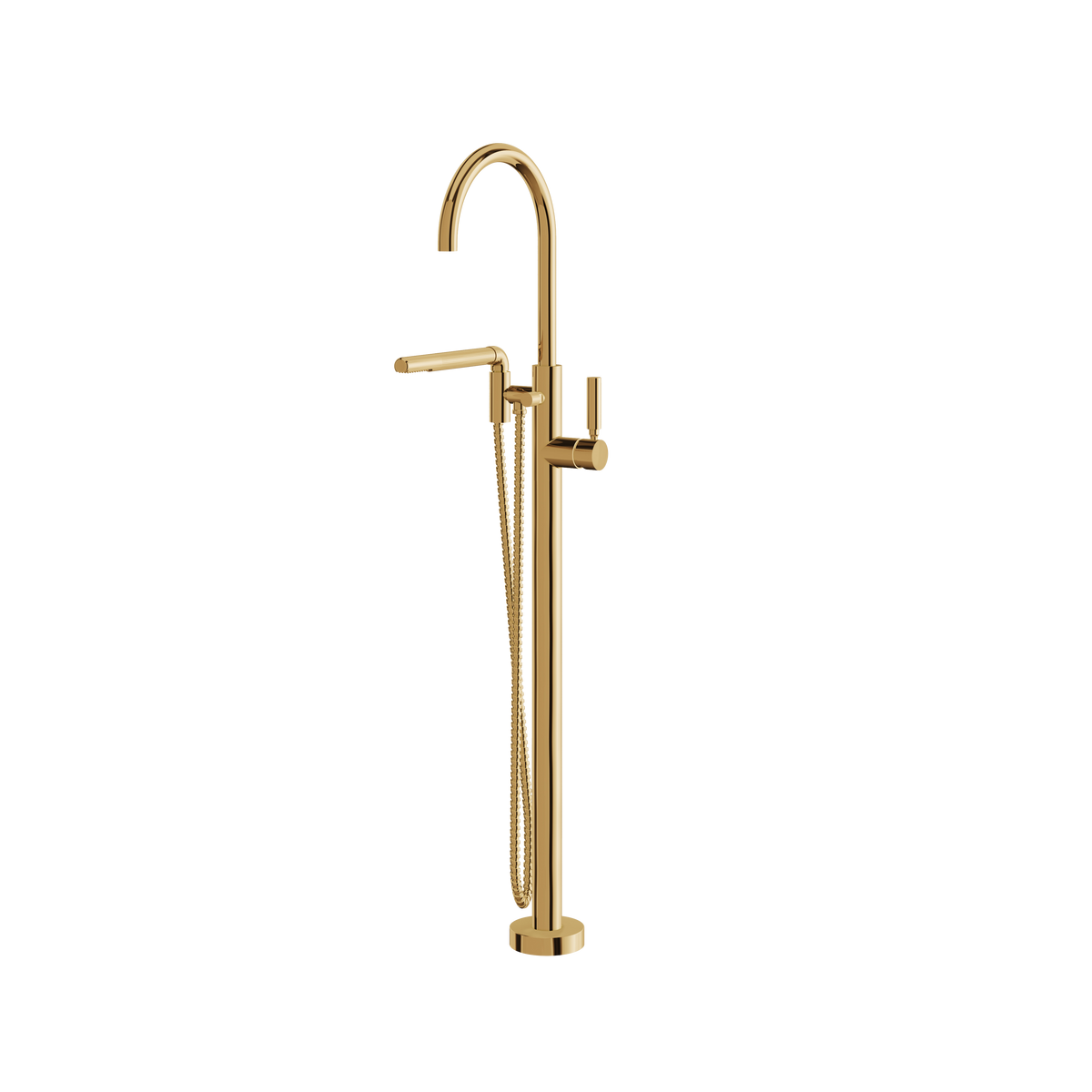 Aquabrass Aria Floormount Tub Filler with Handshower 48085 in polished gold