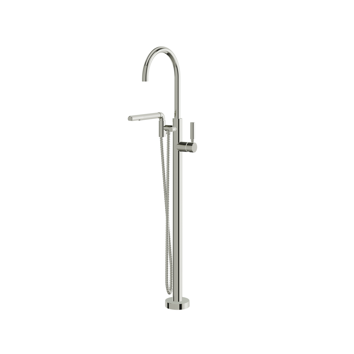 Aquabrass Aria Floormount Tub Filler with Handshower 48085 in polished nickel