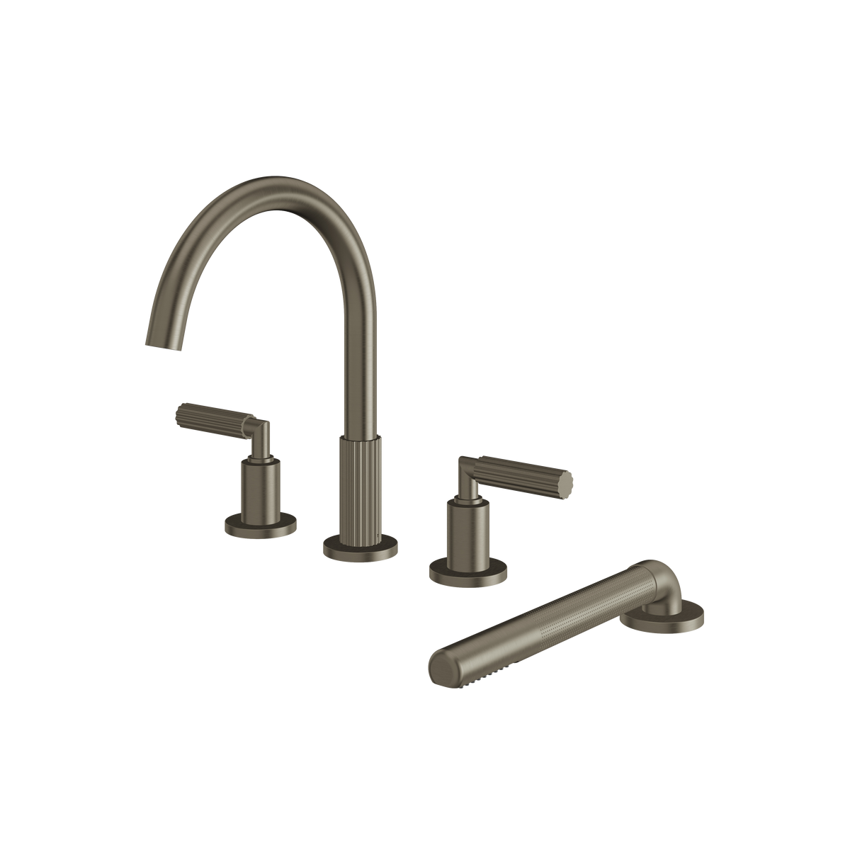Aquabrass Montebello 4-PIECE Deckmount Tub Filler with Handshower and 2 Mixers 49018 in brushed black chrome