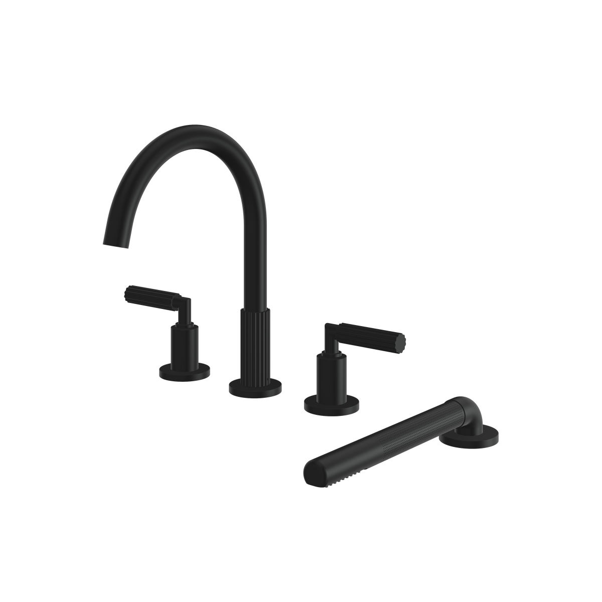Aquabrass Montebello 4-PIECE Deckmount Tub Filler with Handshower and 2 Mixers 49018 in black