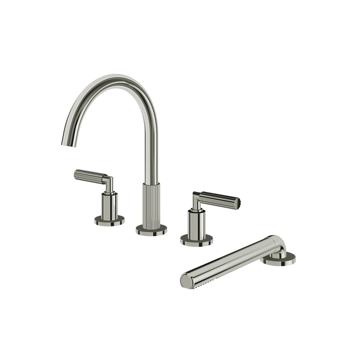 Aquabrass Montebello 4-PIECE Deckmount Tub Filler with Handshower and 2 Mixers 49018 in polished nickel