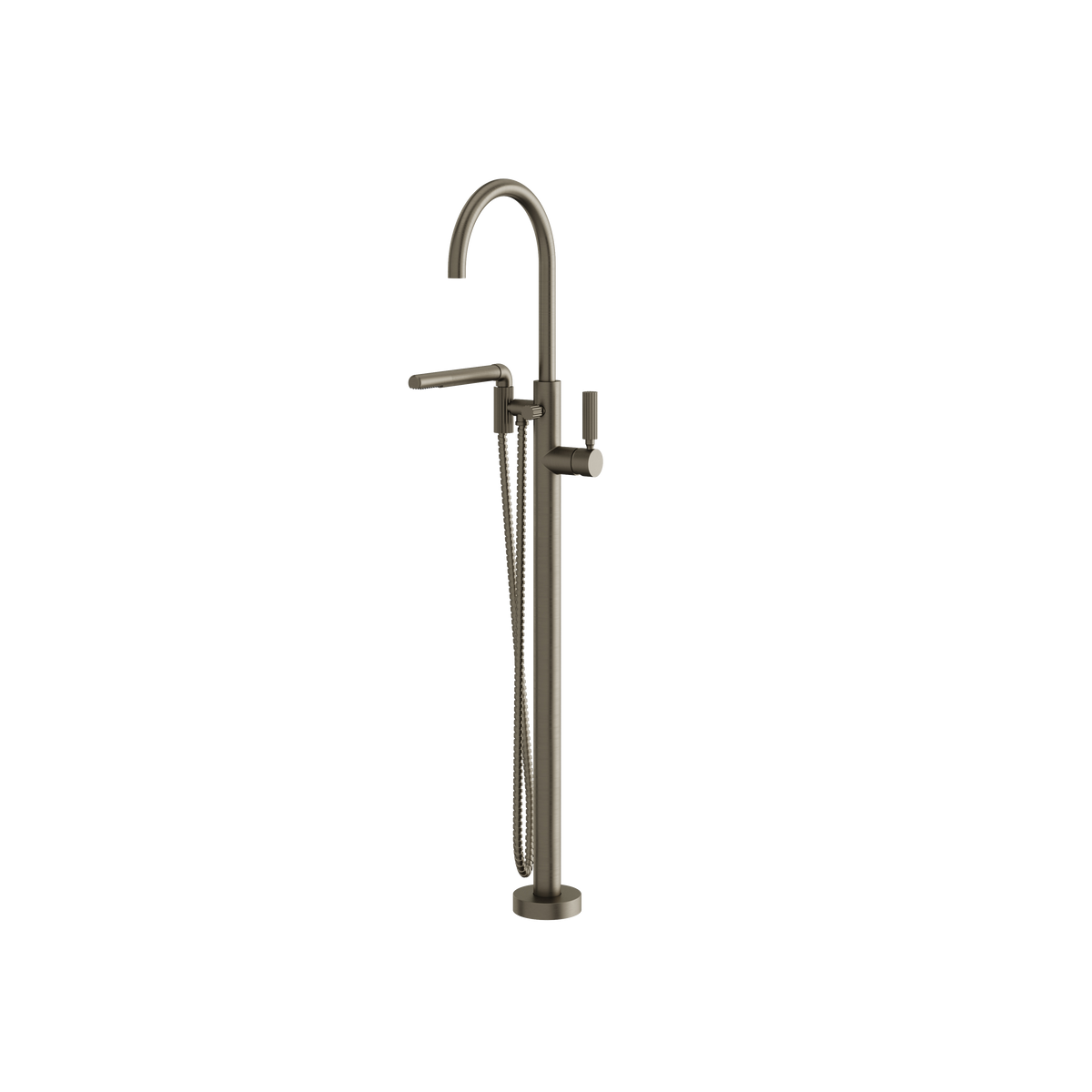 Aquabrass Montebello Floormount Tub Filler with Handshower 49085 in brushed black chrome