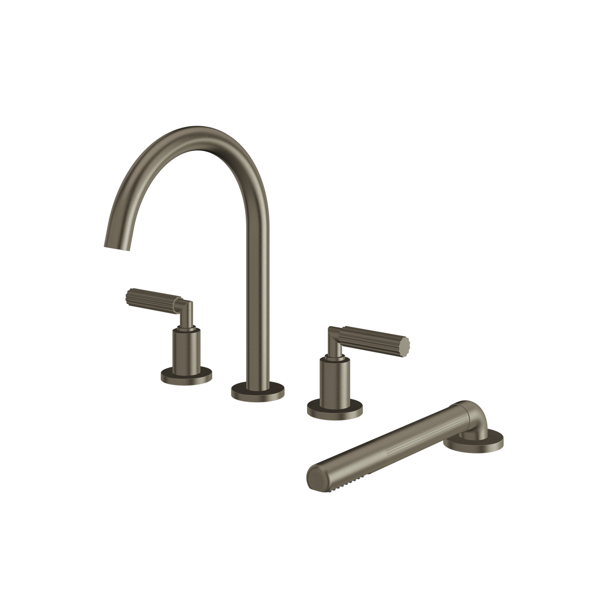 Aquabrass Montecarlo 4-PIECE Deckmount Tub Filler with Handshower and 2 Mixers 50018 in brushed black chrome