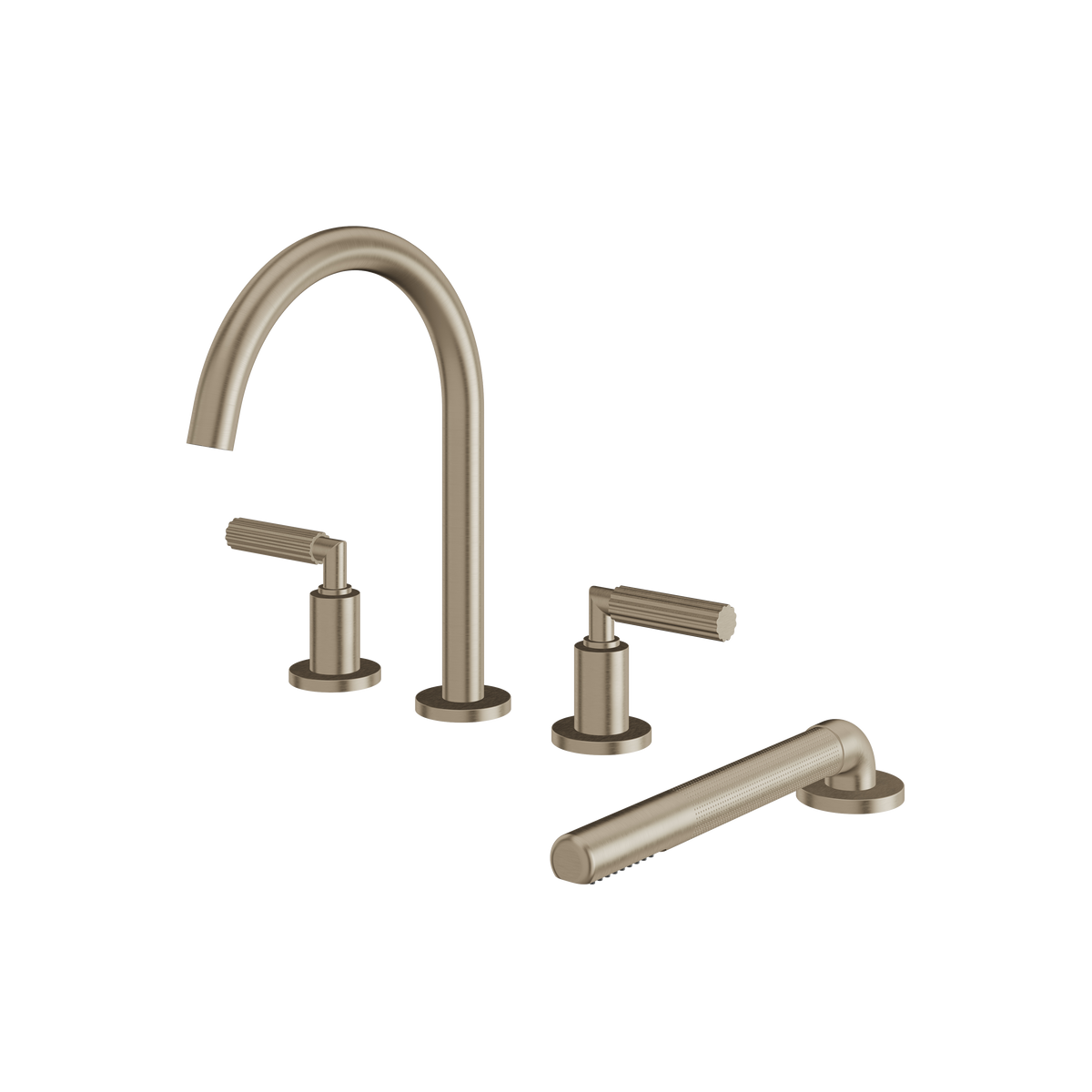 Aquabrass Montecarlo 4-PIECE Deckmount Tub Filler with Handshower and 2 Mixers 50018 in brushed nickel