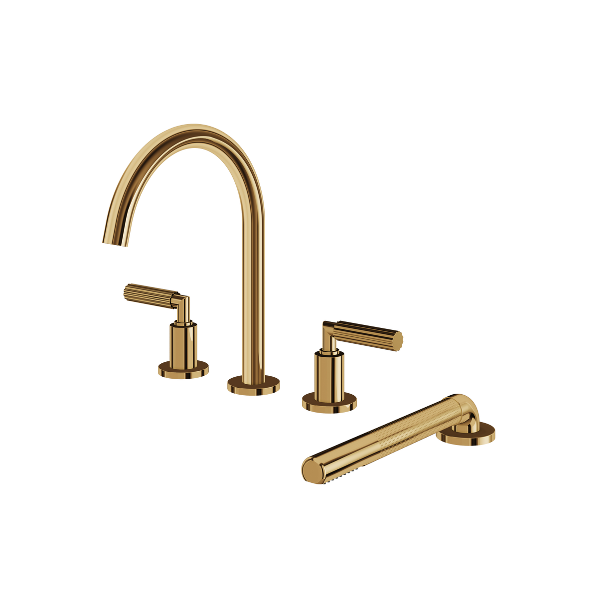 Aquabrass Montecarlo 4-PIECE Deckmount Tub Filler with Handshower and 2 Mixers 50018 in polished gold